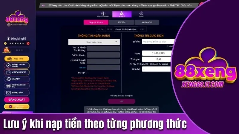 Hướng Dẫn Nạp Tiền Xeng88 Cực Đơn Giản Qua 4 Phương Thức 2 Lưu ý khi nạp tiền theo từng phương thức